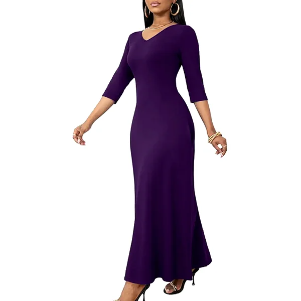 Casual long T‑shirt maxi with V‑neck and 3/4 sleeves, relaxed fit